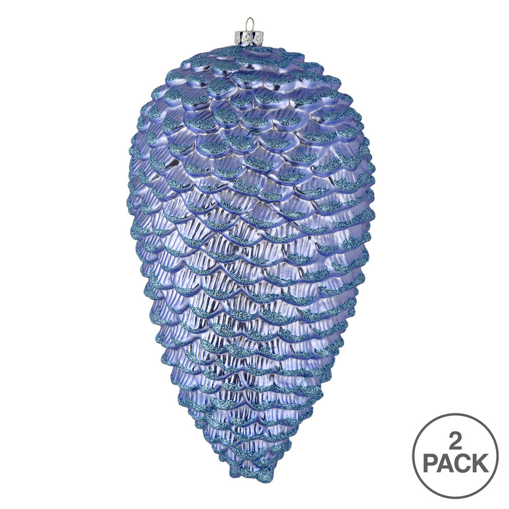 Vickerman 10" Periwinkle Matte Glitter Pinecone Christmas Ornament Pack of 2