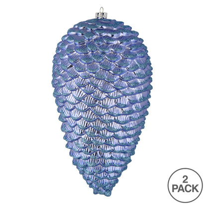 Vickerman 10" Periwinkle Matte Glitter Pinecone Christmas Ornament Pack of 2