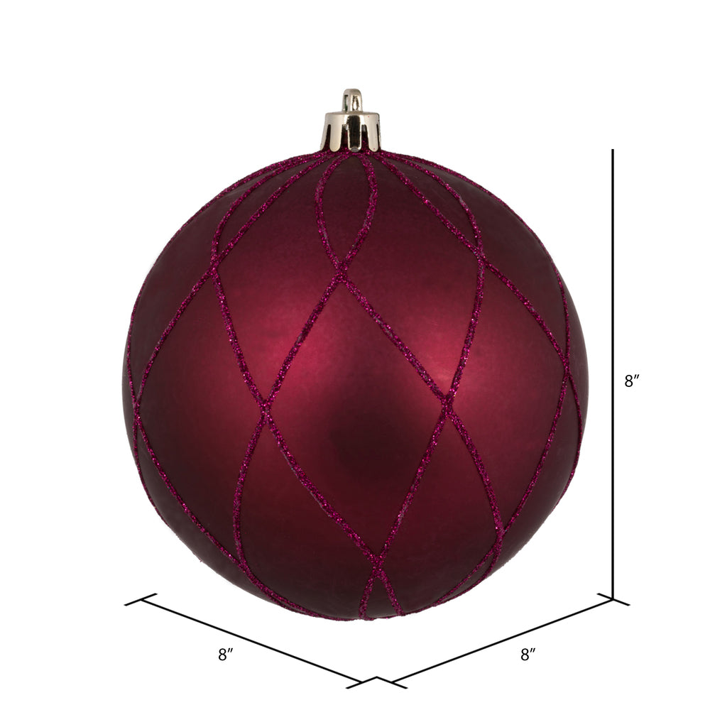 Vickerman 8" Berry Red Matte and Glitter Swirl Ball Ornament