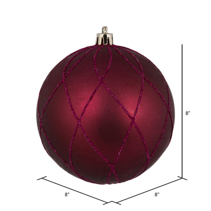 Vickerman 8" Berry Red Matte and Glitter Swirl Ball Ornament