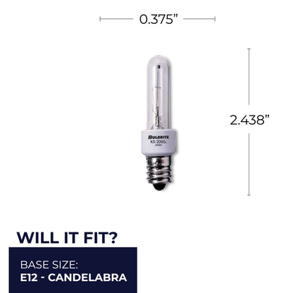 BULBRITE KRYPTON/XENON T3 CANDELABRA SCREW (E12) 20W DIMMABLE LIGHT BULB 2700K/WARM WHITE 2PK (473021)