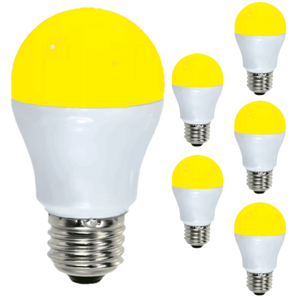 Damar A15 LED Yellow Light Bulb 5W 330 Lumen E26 Medium Screw Base for Party Decoration Holiday Lighting Small Light Bulb 120V White Finish Turns Yellow When Lit Pack of 6