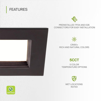 ASD Lighting LED Square Downlight Retrofit Kit 4" 8.6W 120V CCT Selectable 2700/3000/3500/4000/5000K Dimmable PC, Baffle Trim, Oil Rubbed Bronze UL 6pack