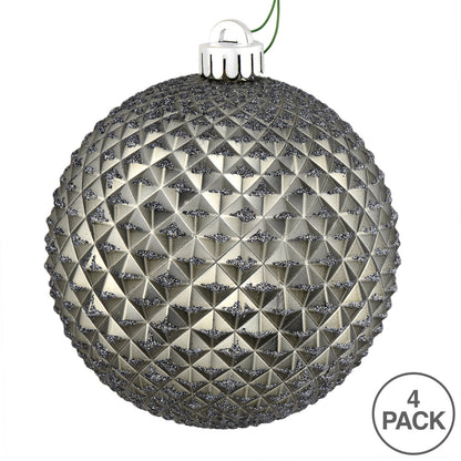 Vickerman 6" Limestone Durian Glitter Ball Ornament 4 per Bag