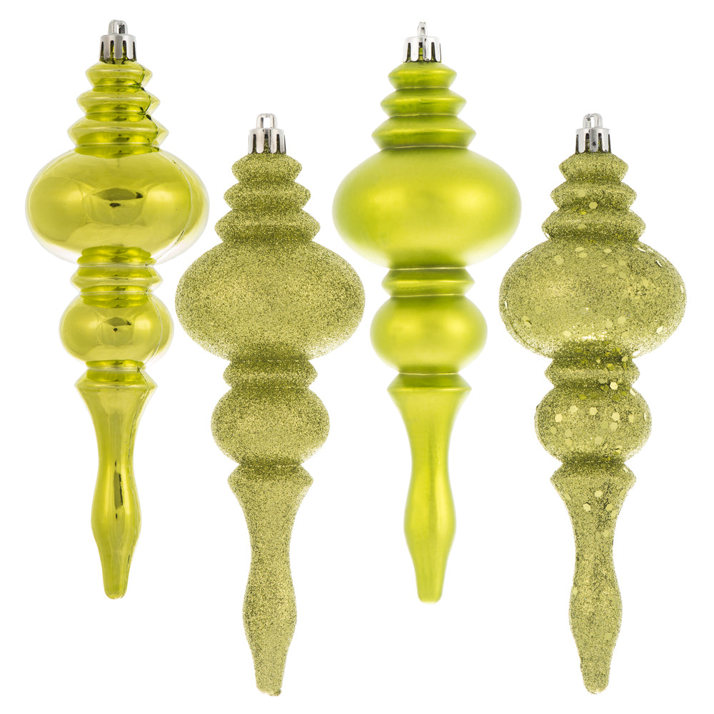 Vickerman 7" Lime 4-Finish Finial Ornament 8 per Box