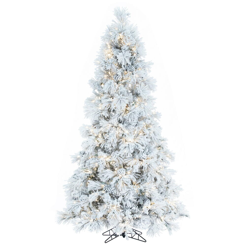 Vickerman 7.5' x 49" Flocked Atka Slim Artificial Christmas Tree Warm White LED lights.