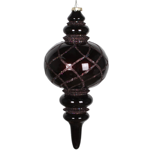 Vickerman 13" Chocolate Candy Finish Net Top Finial Ornament with Glitter Accents