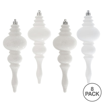 Vickerman 7" White 4-Finish Finial Ornament 8 per Box