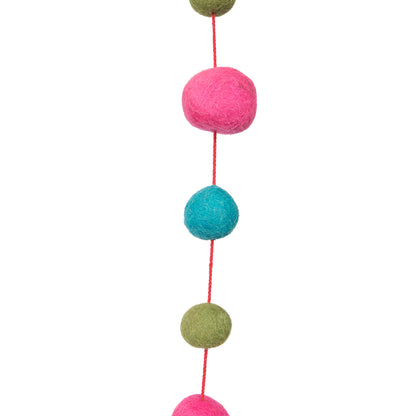 Vickerman 6' Pink Turquoise and Lime Wool Pom Pom Garland