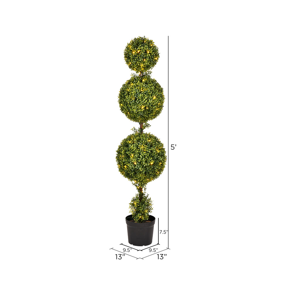 Vickerman 5' Artificial Triple Ball Green Boxwood Topiary.