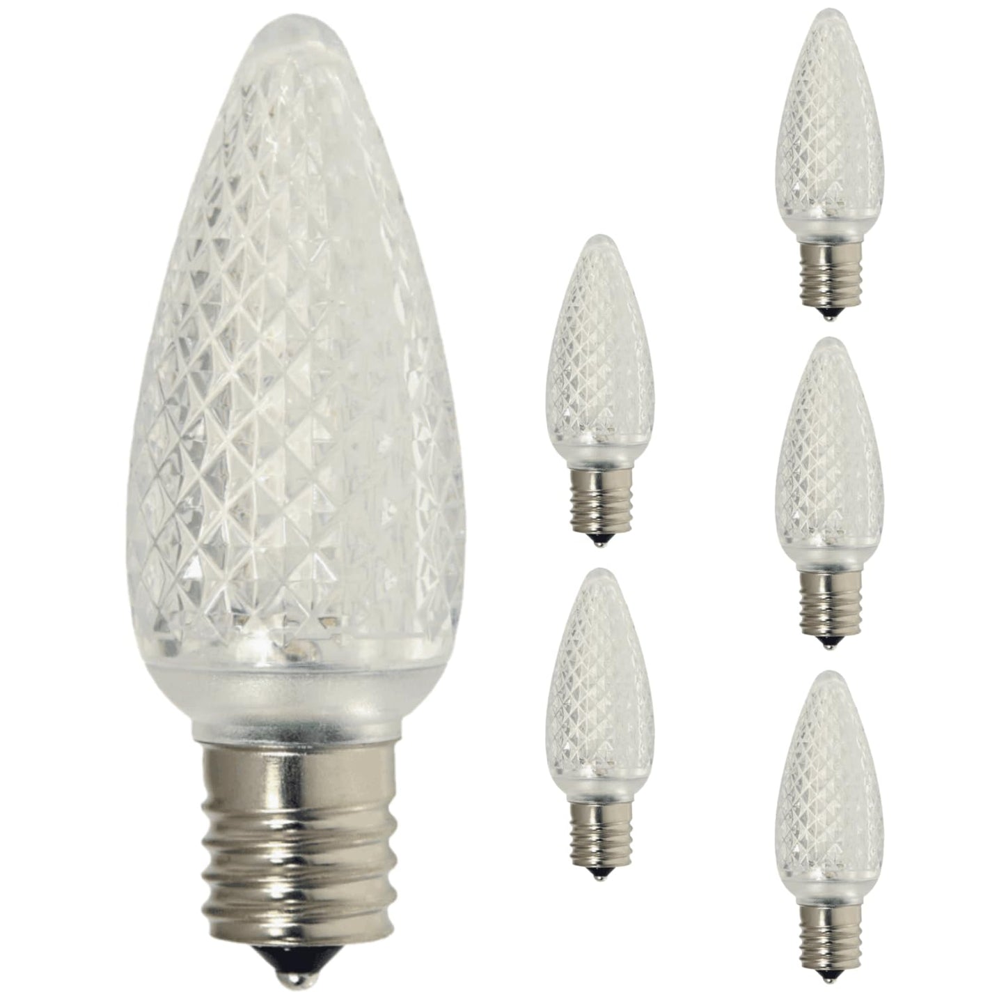 Damar- C9 LED Christmas Light Bulb Twinkle Faceted Clear 2700K Warm White 0.6-0.96W E17 Intermediate Base 100-130V Pack of 6- Commercial Grade Shatterproof String Light Replacement for Patio Holiday