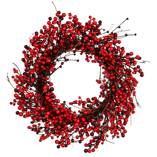 Vickerman 28" Artificial Red Berry Wreath. This wreath is indoor and outdoor safe.