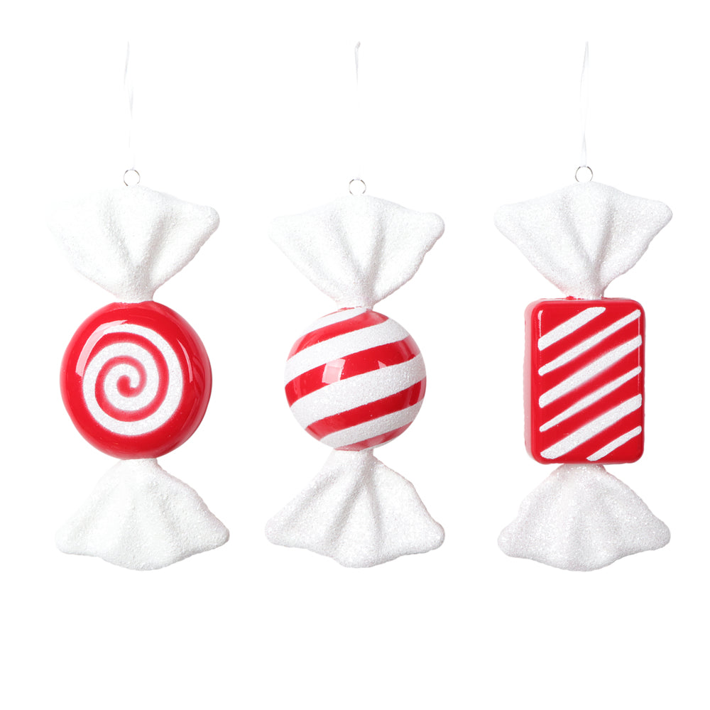 Vickerman 7.5"-8" Red Candy Ornament Assortment 3 per bag.