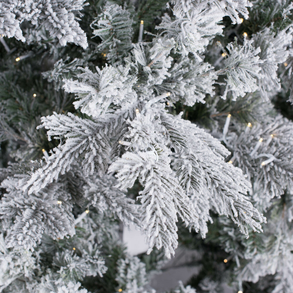 Vickerman 7.5' x 60" Flocked Kiana Christmas Tree Low Voltage LED Warm White Lights.