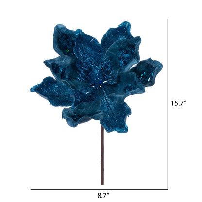 Vickerman 15" Artificial Turquoise Deluxe Magnolia Christmas Stem 8" Flower 6 per bag