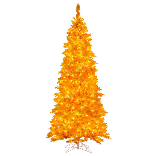 Vickerman 6.5' x 38" Flocked Yellow Artificial Pre-Lit Christmas Tree with Yellow LED Mini Lights