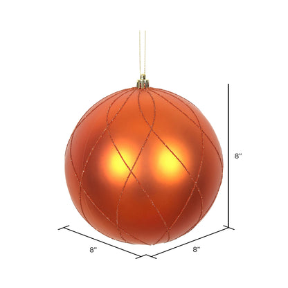 Vickerman 8" Burnished Orange Matte and Glitter Swirl Ball Ornament