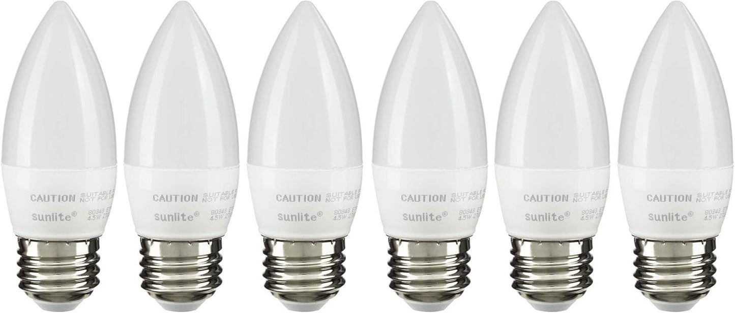 Sunlite 40230 40230 LED B11 Torpedo Tip Chandelier Light Bulb, 4.5 Watts (40W Equivalent), 300 Lumens, Medium E26 Base, Dimmable Energy Star and ETL Certified, 2700K Warm White, Frosted, 6 Pack
