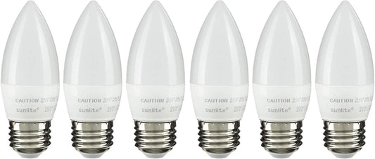 Sunlite 40230 40230 LED B11 Torpedo Tip Chandelier Light Bulb, 4.5 Watts (40W Equivalent), 300 Lumens, Medium E26 Base, Dimmable Energy Star and ETL Certified, 2700K Warm White, Frosted, 6 Pack