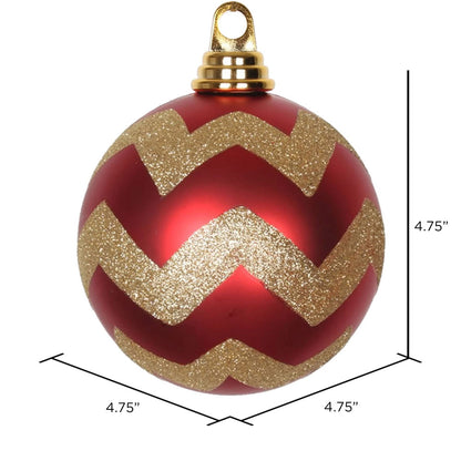 Vickerman 4.75" Red and Gold Matte Chevron Ball Christmas Ornament with Glitter Accents 3 per Box