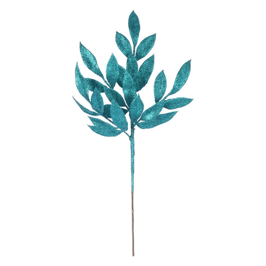 Vickerman 22" Teal Glitter BayLeaf Artificial Spray 12 per Bag.