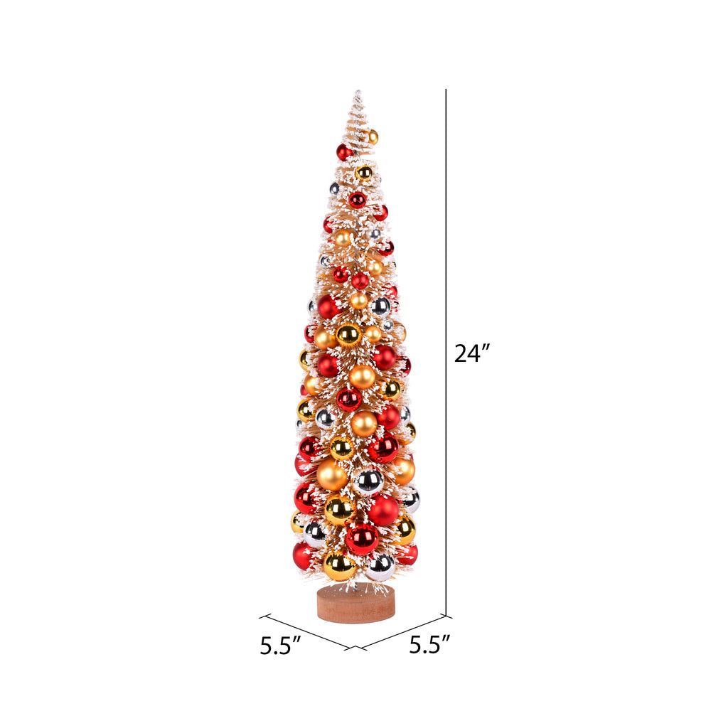 Vickerman 24" Vintage Tabletop Frosted Gold Artificial Christmas Tree Red Gold Silver Ornament