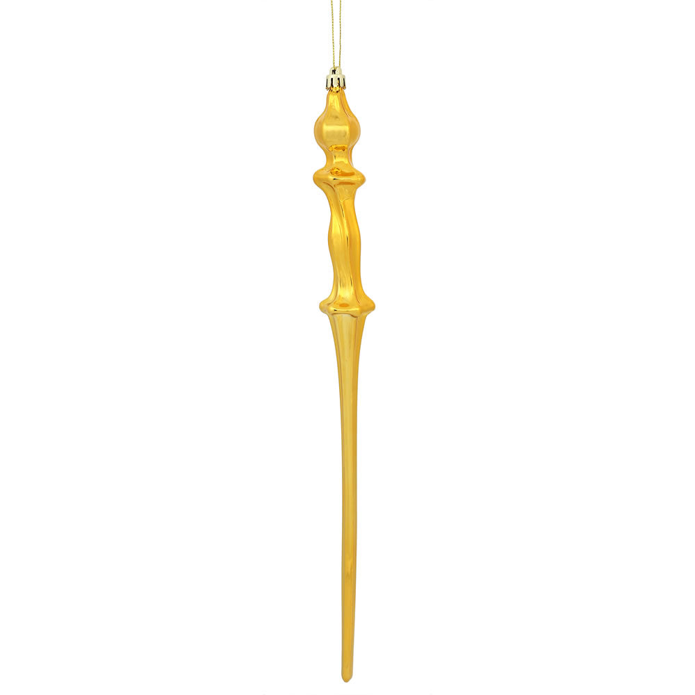 Vickerman 15.7" Honey Gold Shiny Icicle Ornament with drilled and wired caps. Comes 3 per Box.