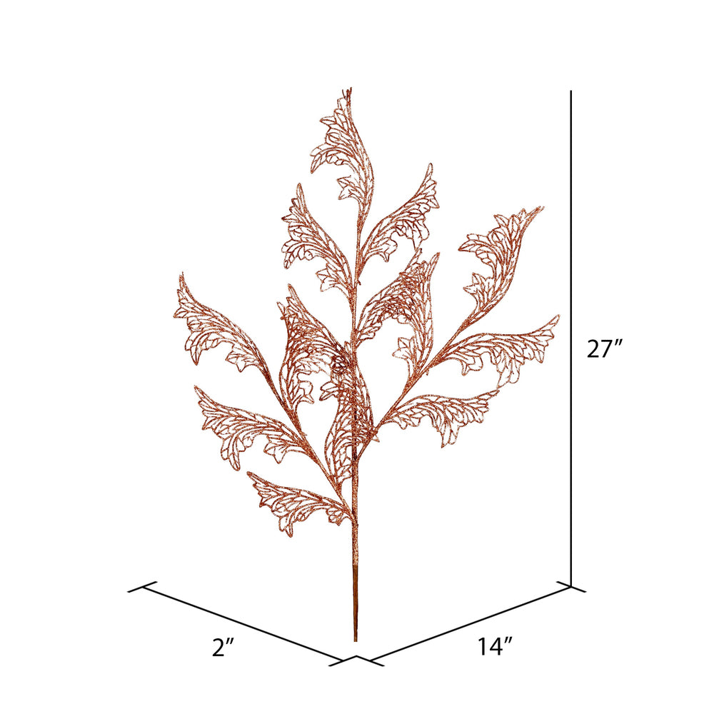 Vickerman 27" Rose Gold Glitter Coral Bells Leaf Lace Artificial Christmas Spray. Includes 12 sprays per pack.