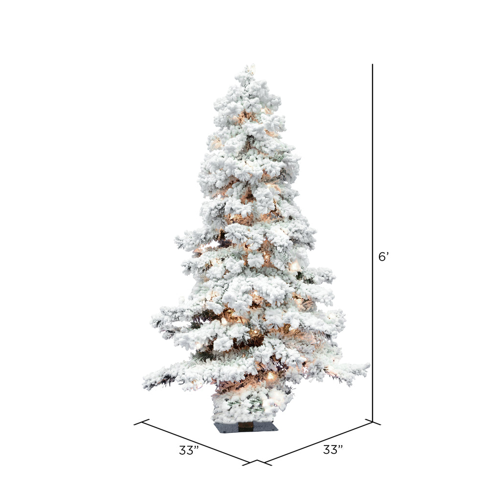 Vickerman 6' Flocked Spruce Artificial Christmas Tree with 300 Clear Lights
