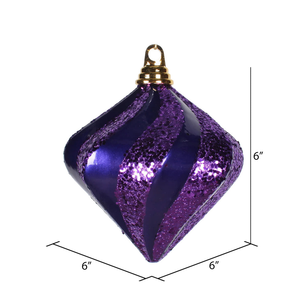 Vickerman 6'' Purple Candy/Glitter Swirl Diamond Christmas Ornament