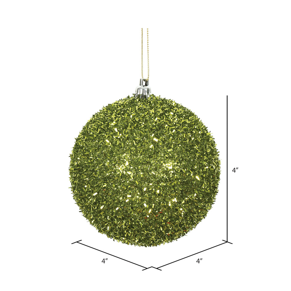 Vickerman 4" Lime Tinsel Ball Ornament 4 per Bag