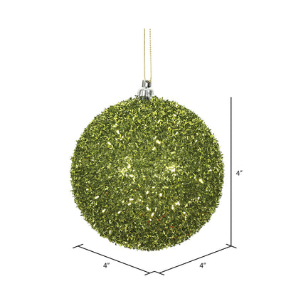 Vickerman 4" Lime Tinsel Ball Ornament 4 per Bag