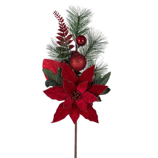 Vickerman 22" Merry Red Poinsettia Ball and Fern Decorated Spray 2 per bag.