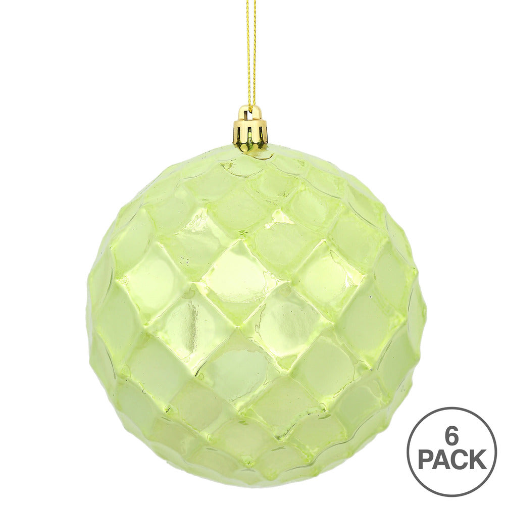 Vickerman 4" Celadon Shiny Diamond Bauble Ornament 6 per Bag