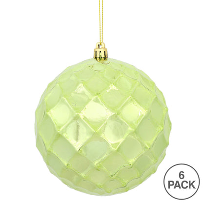 Vickerman 4" Celadon Shiny Diamond Bauble Ornament 6 per Bag