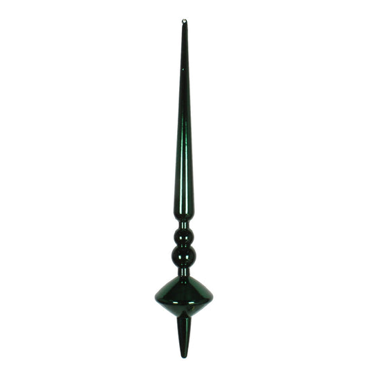 Vickerman 12" Midnight Green Shiny Cupola Finial. This long finial ornament adds depth and texture to any holiday decorating project. Made with shatterproof plastic. Includes 3 pieces per bag.