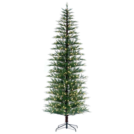 Vickerman 7' x 42" Western Cedar Artificial Slim Pre-lit Christmas Tree with 250 Dura-Lit® Warm White LED Mini Lights. It measures 84 inches tall and 42 inches wide, which is considered a slim profile. This tree boasts 812 tips for a realistic look. Pre-l