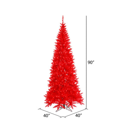 Vickerman 7.5' x 40" Red Fir Slim Artificial Christmas Tree Red Dura-lit LED Lights