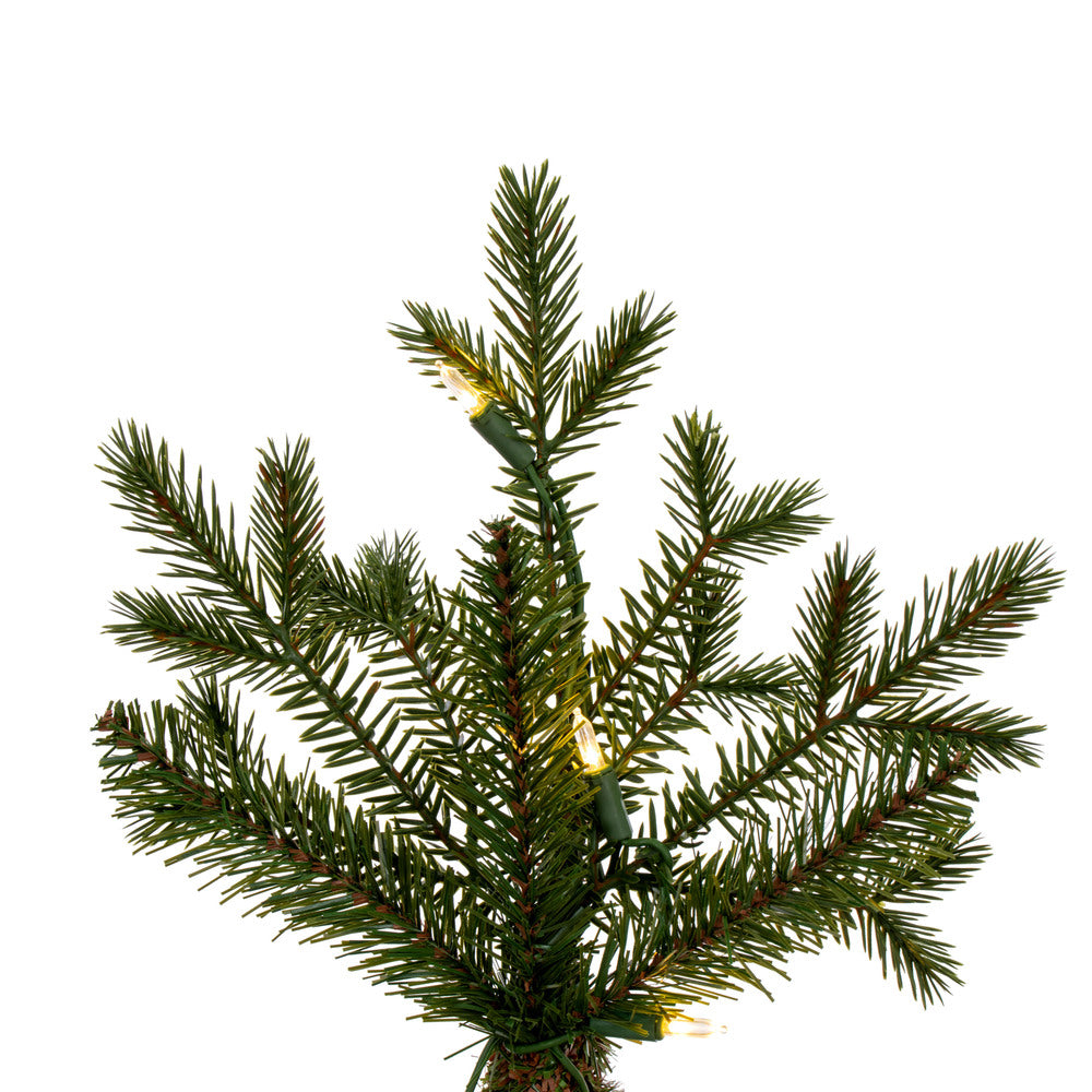 Vickerman 3' x 25" Potted Hemlock Pine Artificial Pre-Lit Christmas Tree Warm White Lights Wood Container