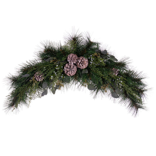 Vickerman 32" Artificial Long Leaf Pine with Seeded Cedar Eucalyptus Foliage and Pinecones Crescent Swag.