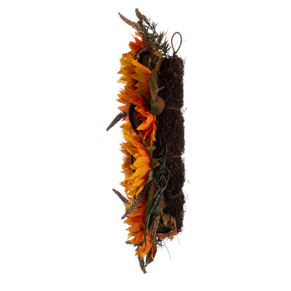 Vickerman 24" Artificial Yellow Sunflower Wreath with Green Fern Foliage.