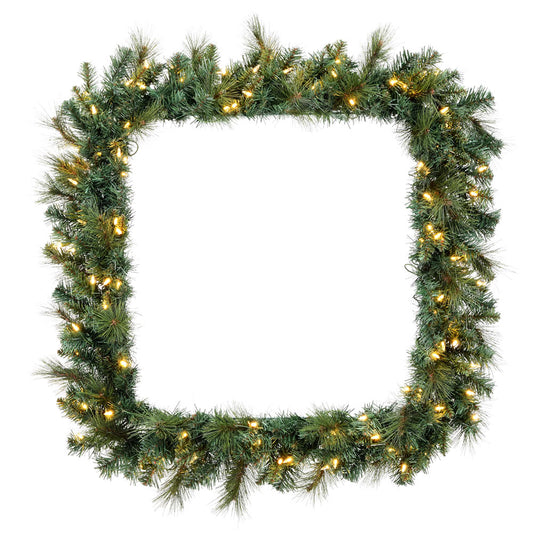 Vickerman 30" Artificial Mixed Brussels Pine Square Wreath 150 PVC/Hardneedle Tips Dura-Lit 70 Warm White LED Mini Lights