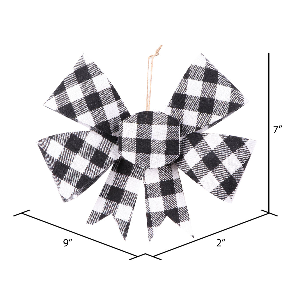 Vickerman 7" Black and White Plaid Bow Christmas Ornament 6 pieces per bag