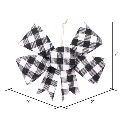 Vickerman 7" Black and White Plaid Bow Christmas Ornament 6 pieces per bag