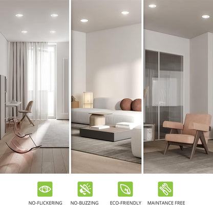ASD Lighting LED Round Downlight Retrofit Kit 5'' and 6" 12W 120V CCT Selectable 2700/3000/3500/4000/5000K Dimmable PC, Baffle Trim, White UL 12pack