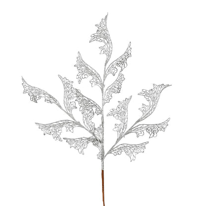 Vickerman 27" Silver Glitter Coral Bells Leaf Lace Artificial Christmas Spray. Includes 12 sprays per pack.
