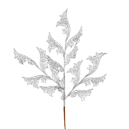 Vickerman 27" Silver Glitter Coral Bells Leaf Lace Artificial Christmas Spray. Includes 12 sprays per pack.