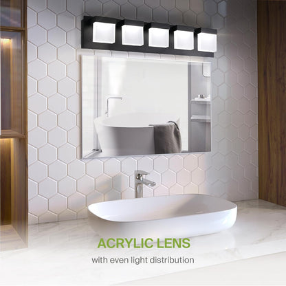 ASD Lighting LED Vanity 5-light 28W 120V CCT Selectable 3000/4000/5000K Dimmable Black ETL