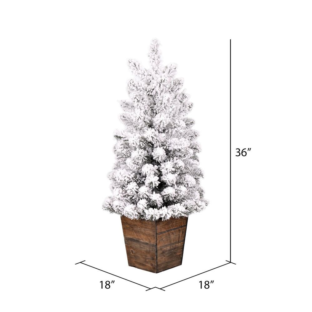 Vickerman 3' x 18" Flocked Gifford Slim Potted Pine Artificial Christmas Tree Unlit