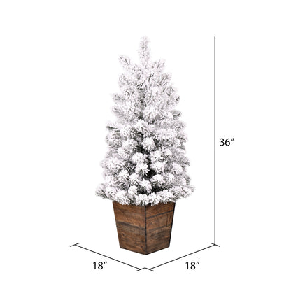 Vickerman 3' x 18" Flocked Gifford Slim Potted Pine Artificial Christmas Tree Unlit